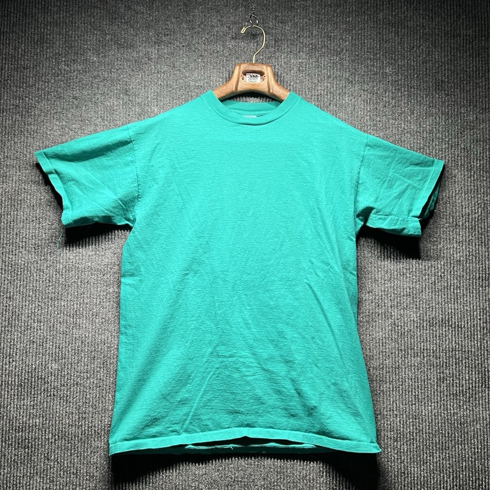 Vintage Oneita Blank T Shirt Mens Large Teal Single Stitch Crewneck